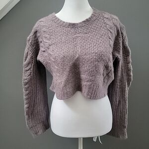 SKIN Dusty Purple Cable Knit Baby Alpaca/Wool Pullover Cropped Sweater Large